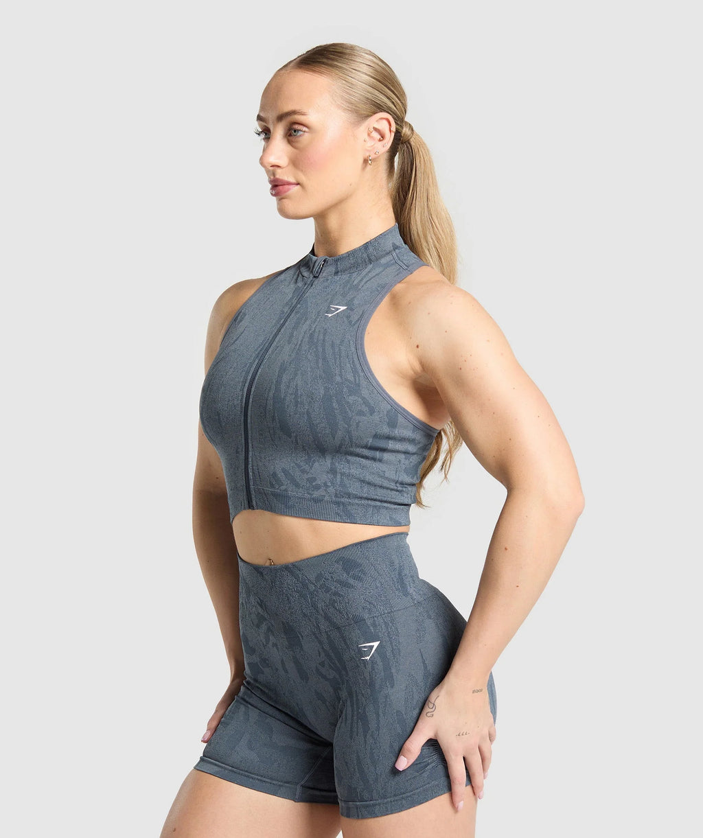 Adapt Camo Seamless Zip Up Crop Top