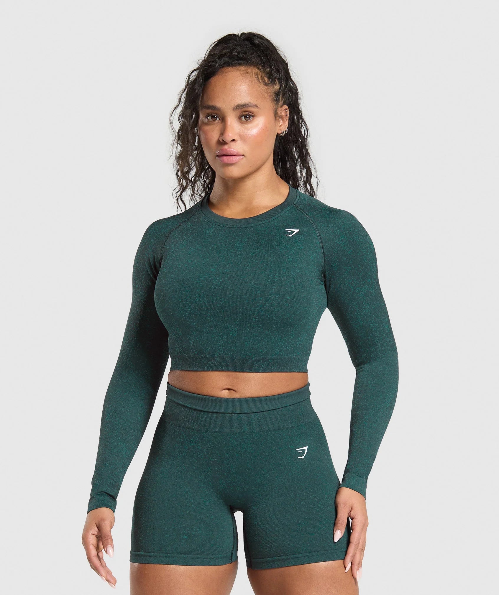 Adapt Fleck Seamless Long Sleeve Crop Top - Darkest Teal/Functional Teal