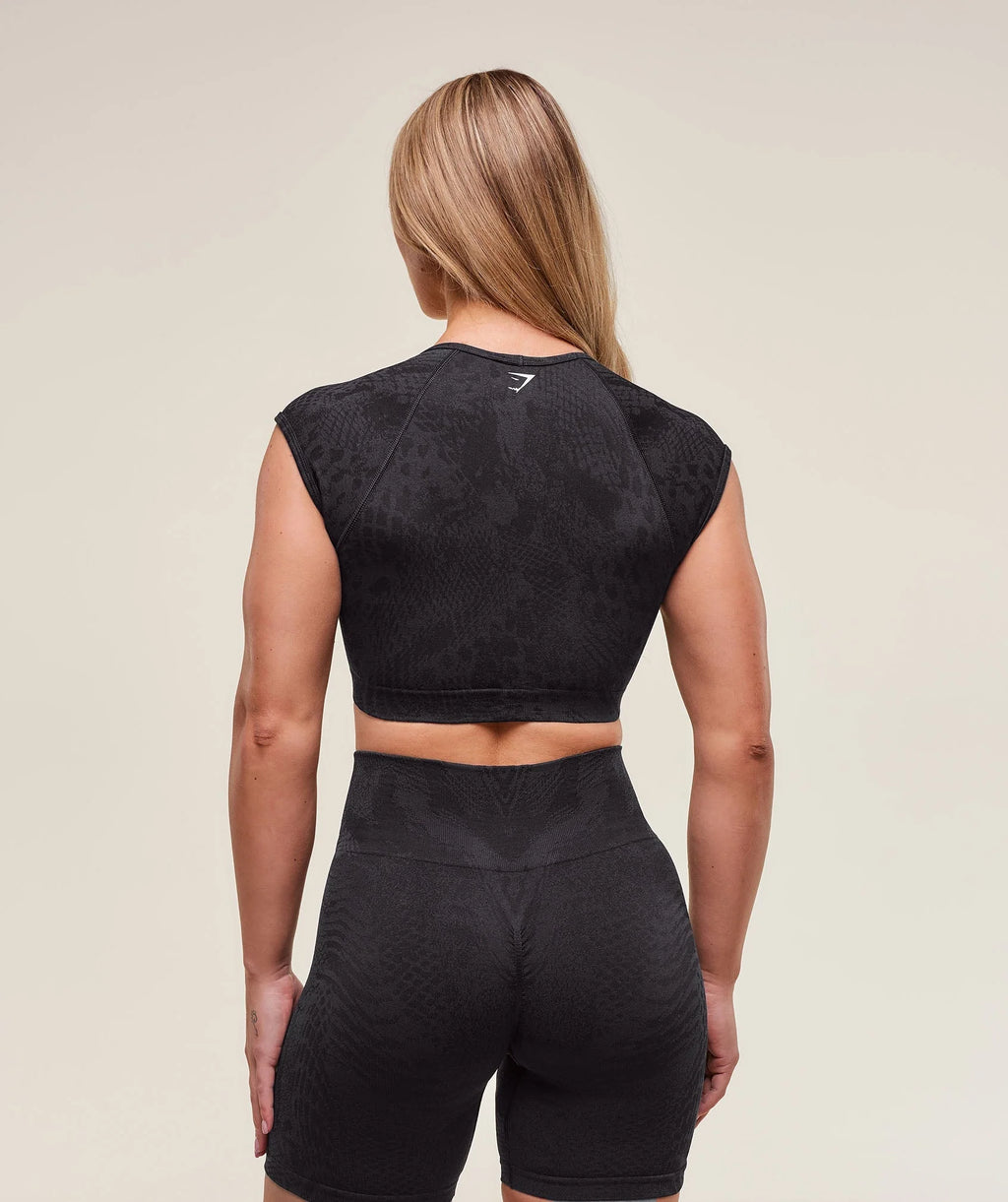 Adapt X Whitney Animal Seamless Crop Top - Black/Asphalt Grey