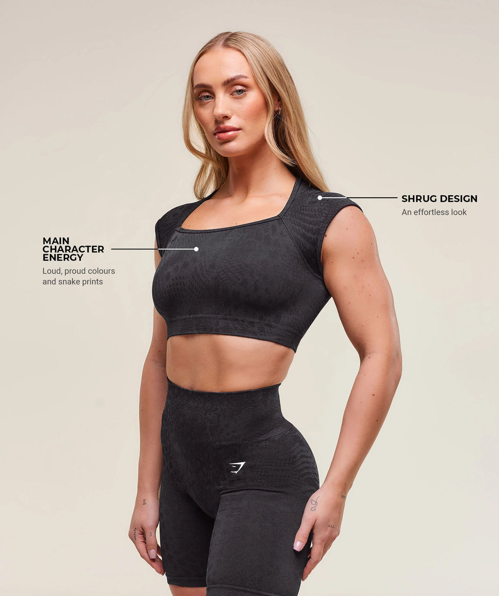 Adapt X Whitney Animal Seamless Crop Top - Black/Asphalt Grey
