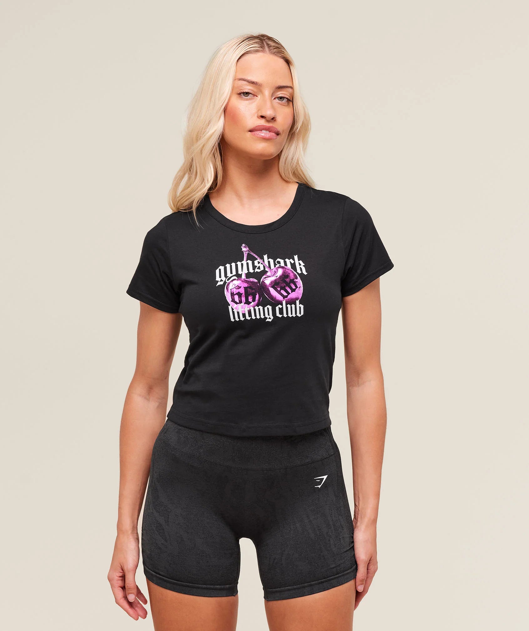 Cherry Graphic Baby Tee - Black