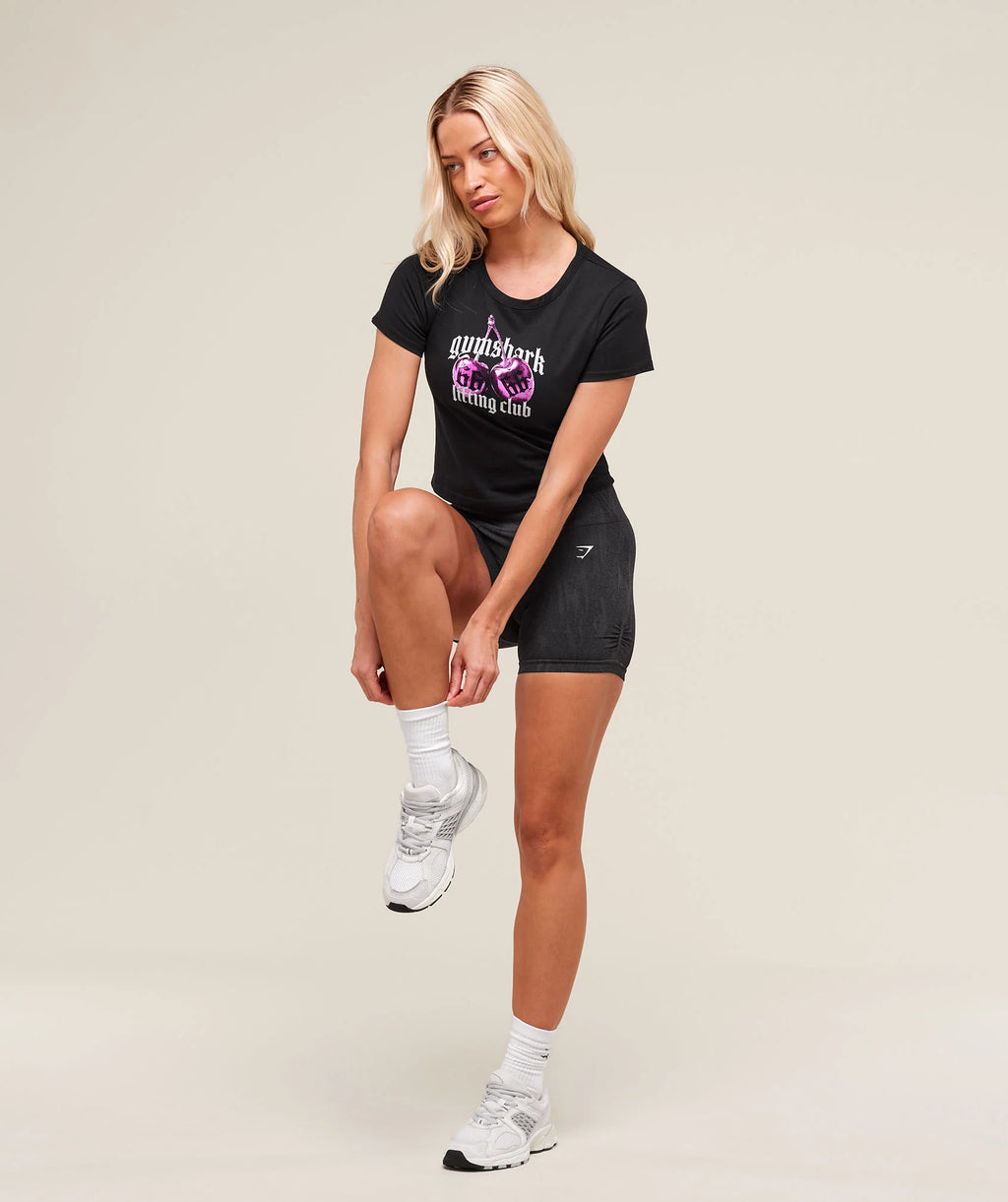 Cherry Graphic Baby Tee - Black