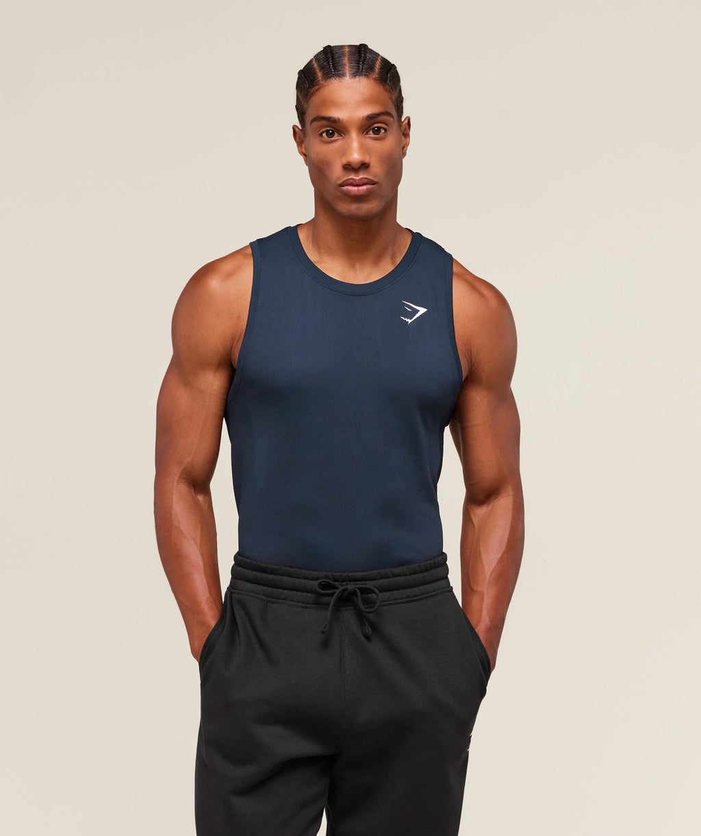 Geo Seamless Tank-Navy/Heavy Blue