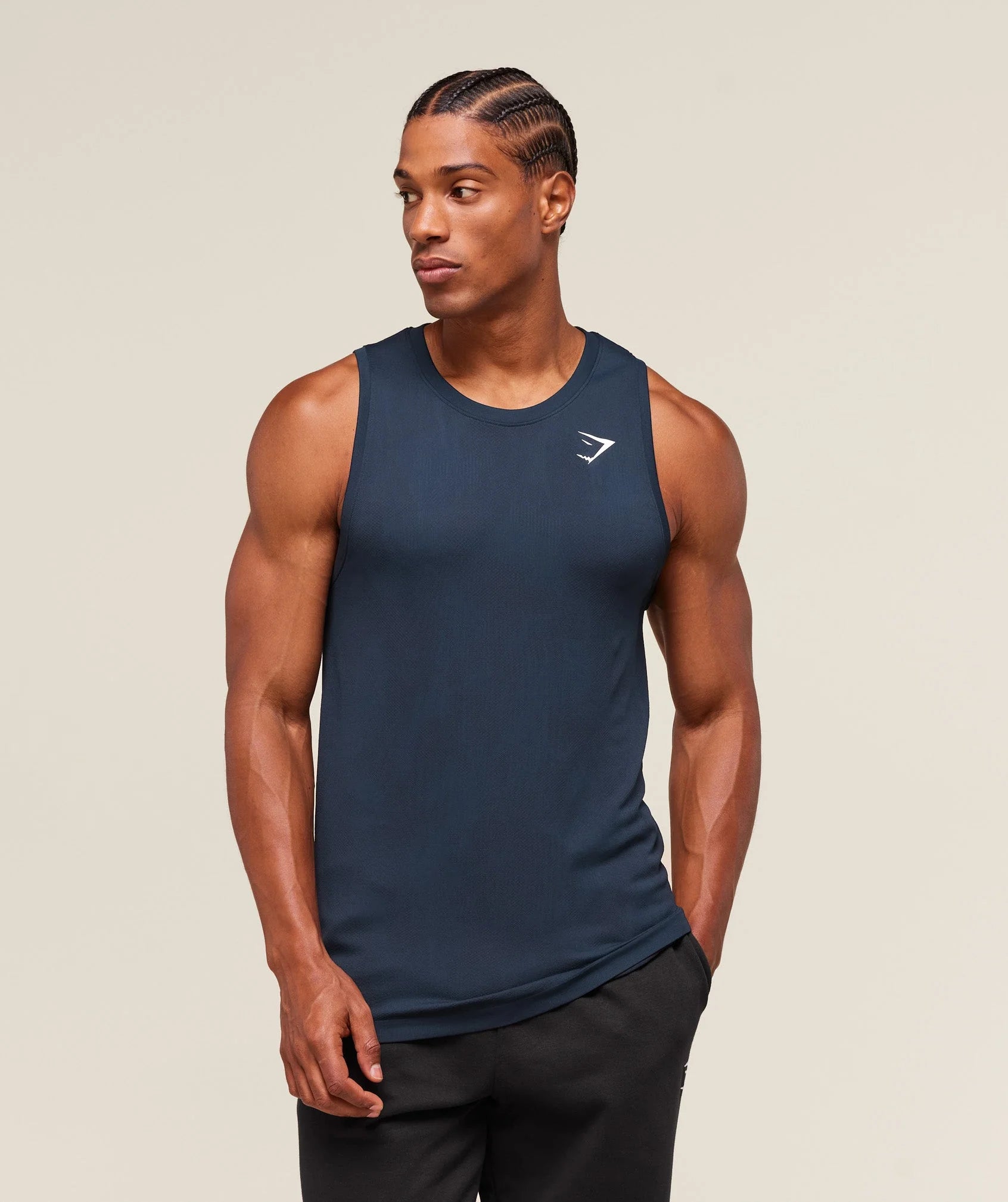 Geo Seamless Tank-Navy/Heavy Blue