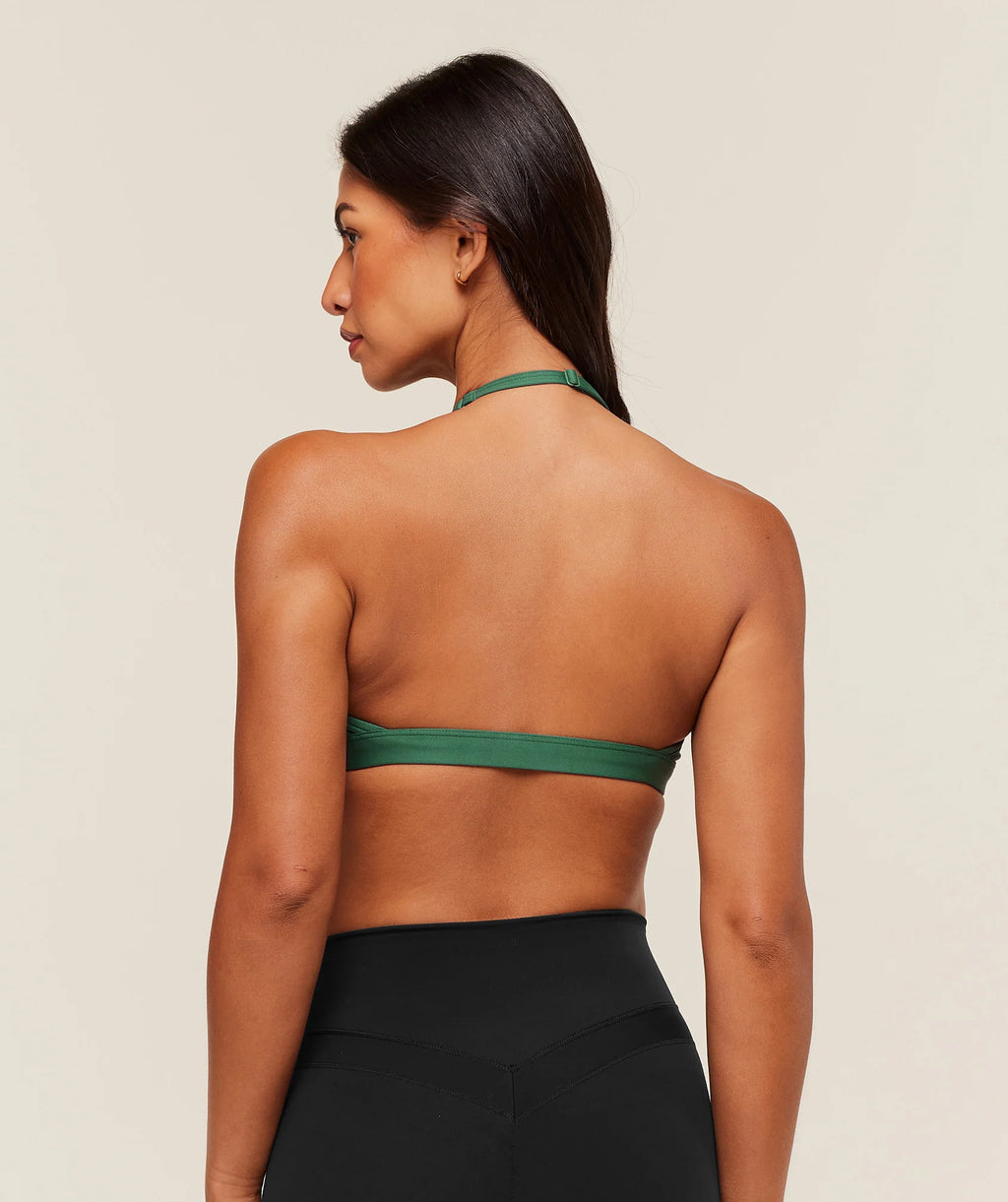 Minimal Halterneck Sports Bra-Lift Green