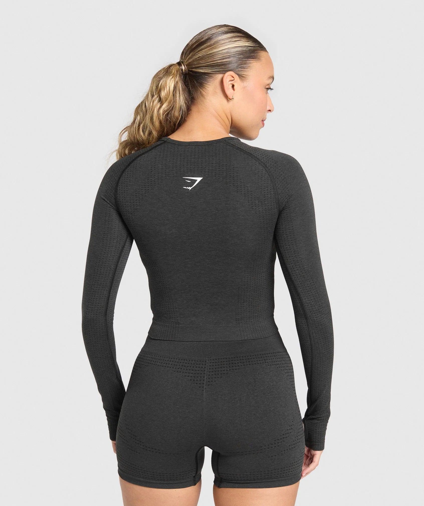 Vital Seamless Long Sleeve Cut Out Top - Black Marl