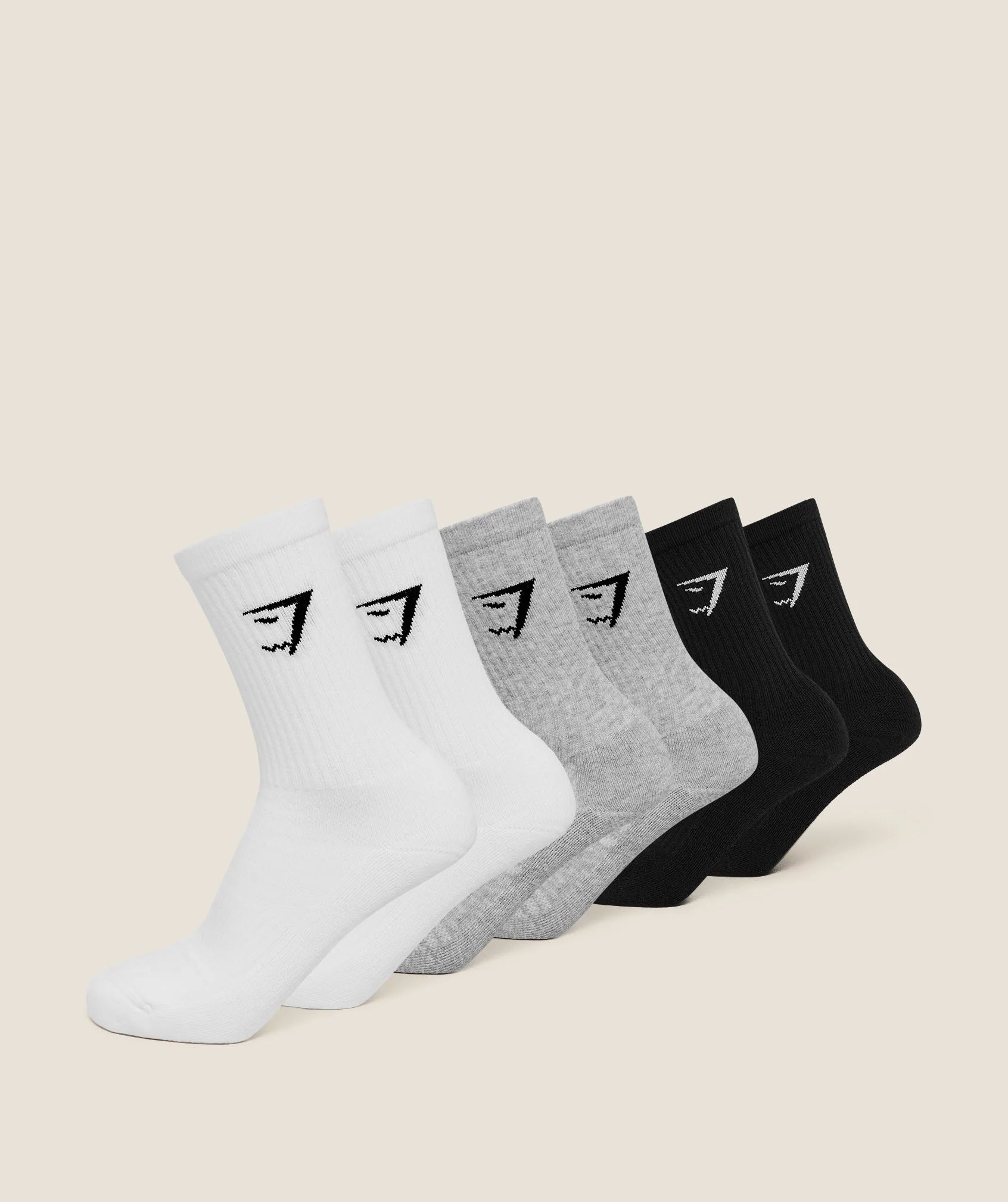Crew Socks 6pk - White/Light Grey Core Marl/Black