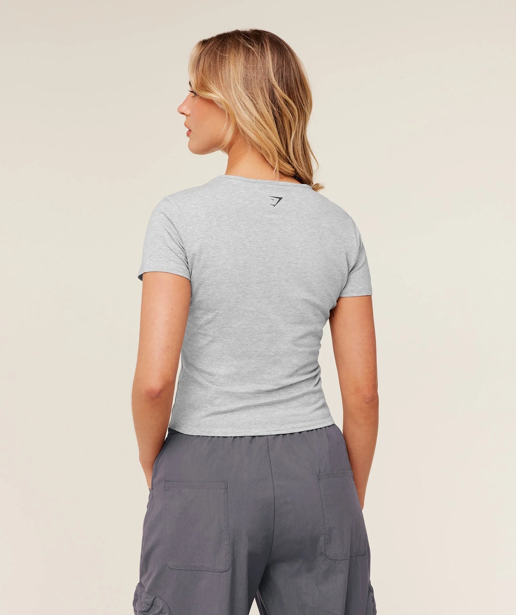 Worn Crest Graphic Baby Tee - Grey