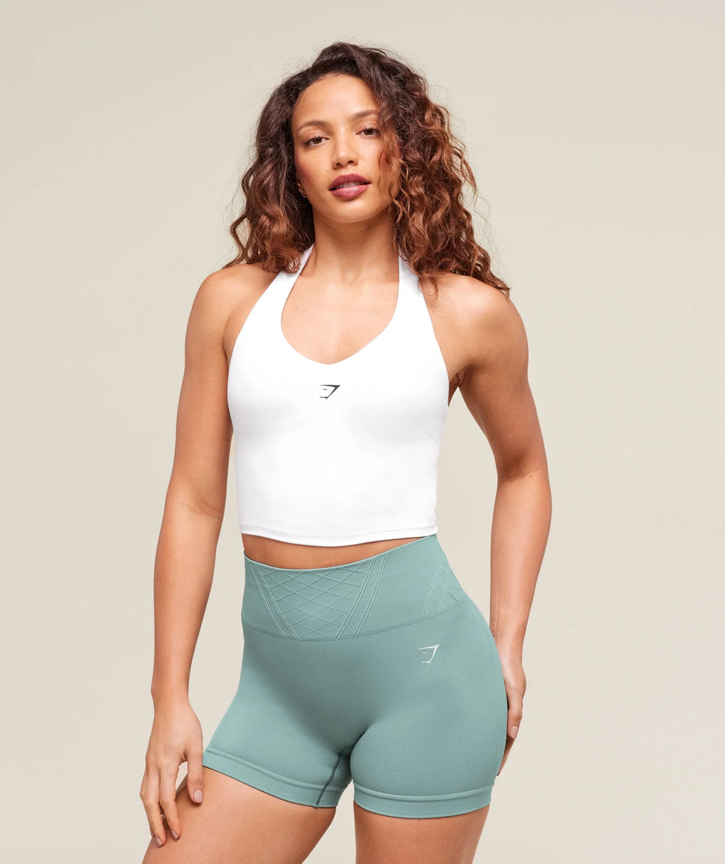 Halter Neck Cami with Shelf - White